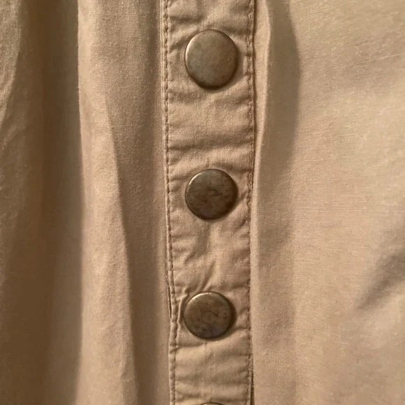 Cordelia Rayon Khaki Green Olive Brown Brass Snaps Skirt Size Small - Picture 5 of 8